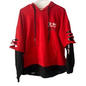 YUGE red black distressed, layered hoodie text on the sleeves 3XL Streetwear